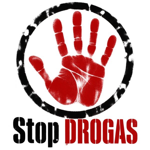 Stop Drogas, mano roja y círculo negro